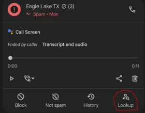 Google Phone lookup feature