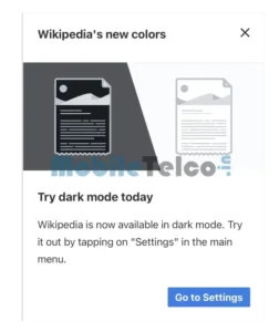 Wikipedia Dark Mode Popup Mobile
