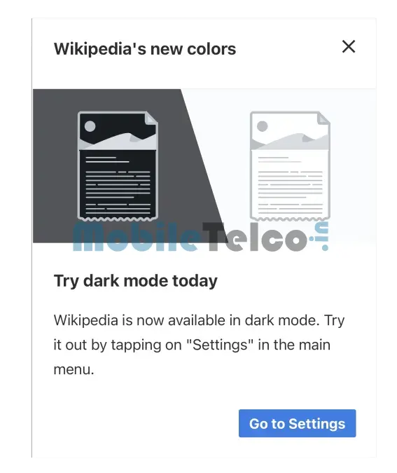 Wikipedia Dark Mode Popup Mobile
