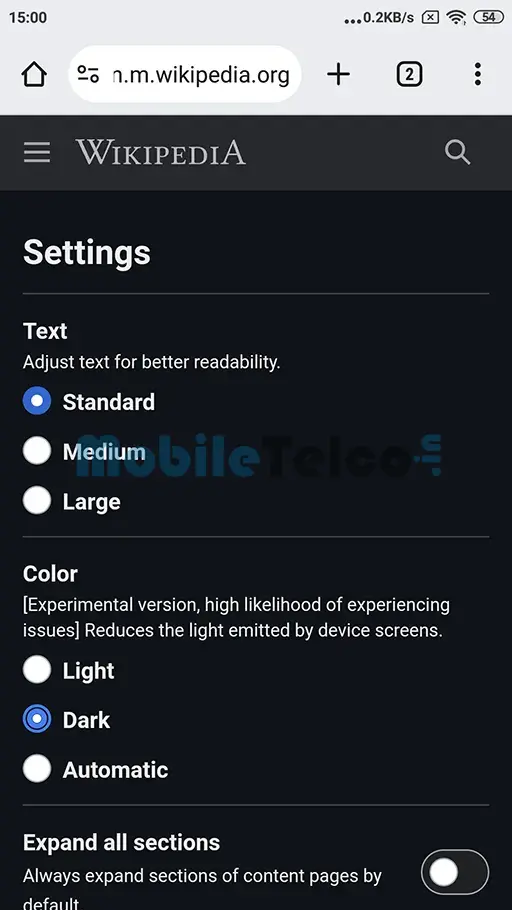 Wikipedia Dark Mode enable