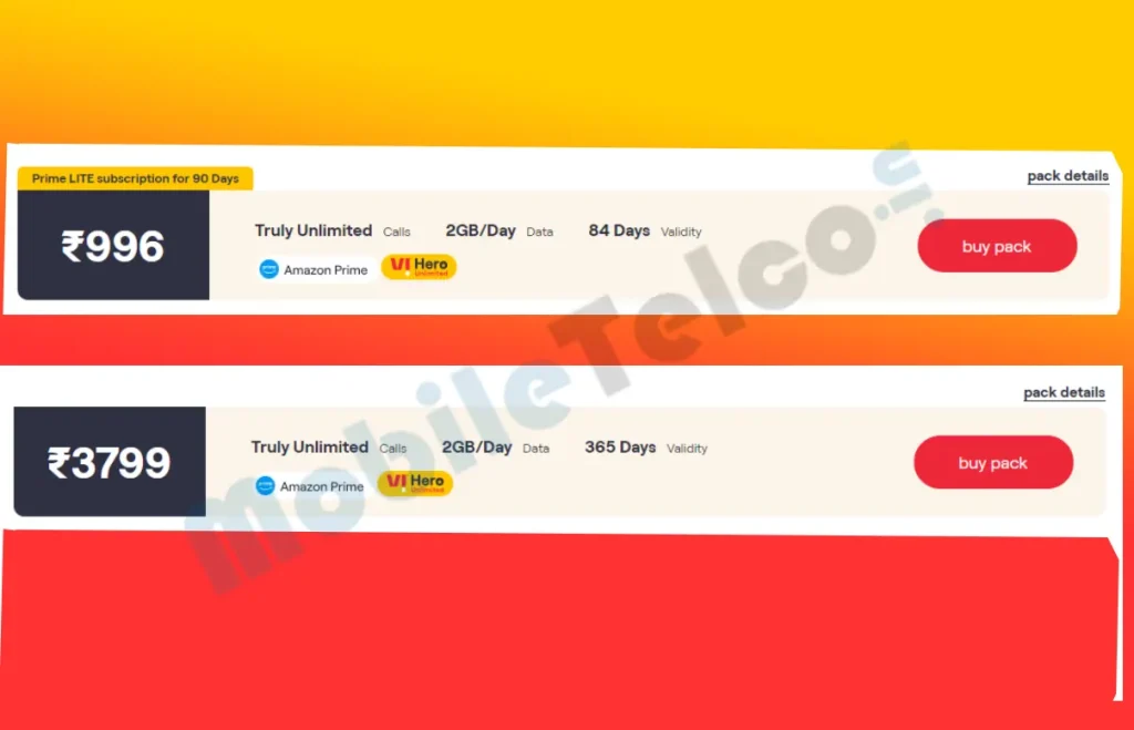 Vi Amazon Prepaid Plan ₹996 and ₹3799