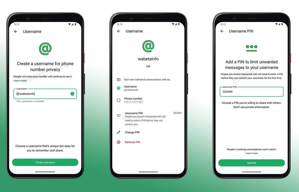 Whatsapp Pin Username feature
