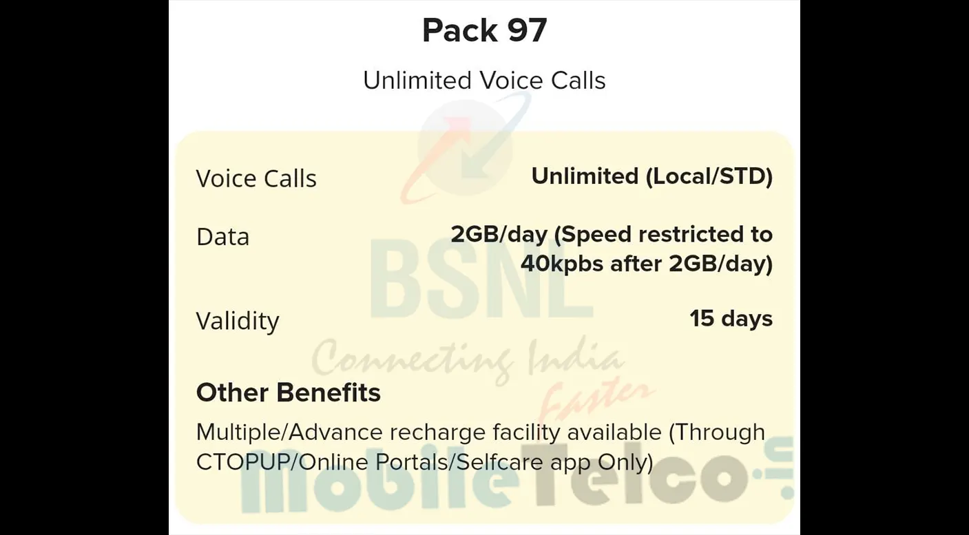 BSNL Plan 97 Recharge