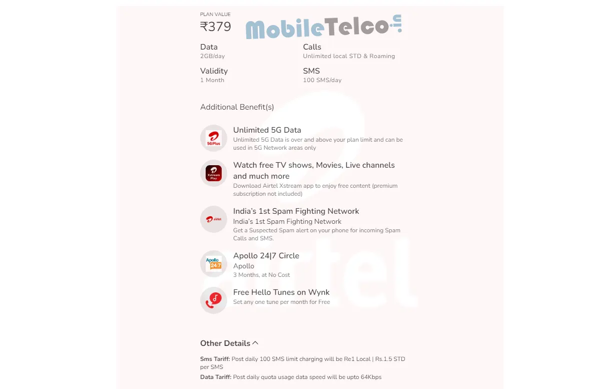 Airtel Plan 379 Prepaid Recharge