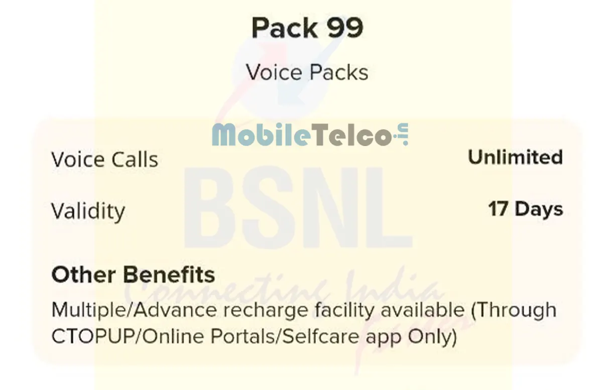 BSNL Plan 99 Prepaid Recharge Plan