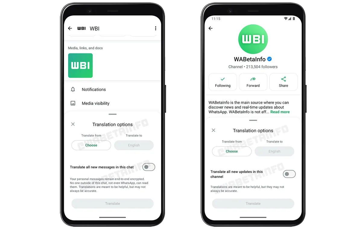 WhatsApp Translate chat messages