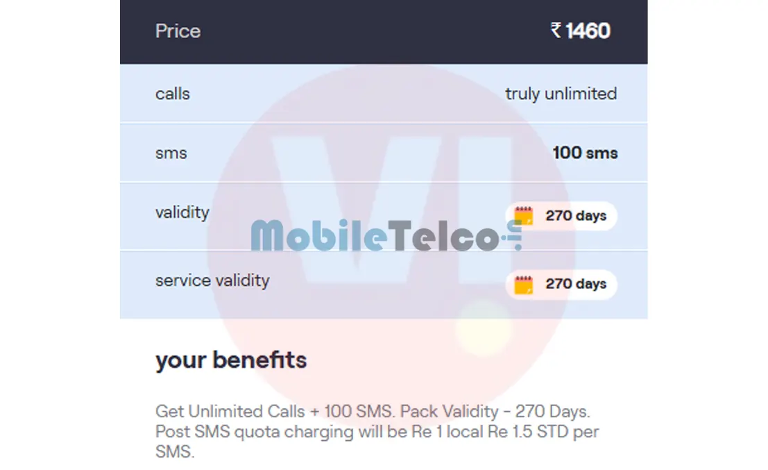 Vi only calling plan ₹1460