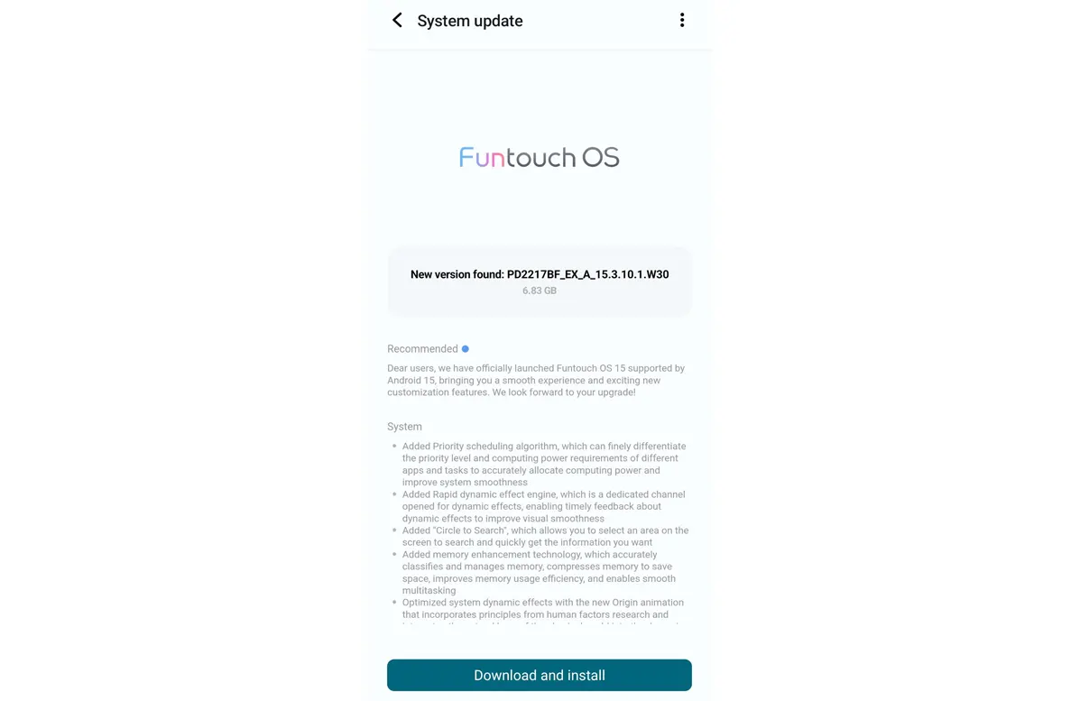 iQOO 9T update FuntouchOS 15 Logs