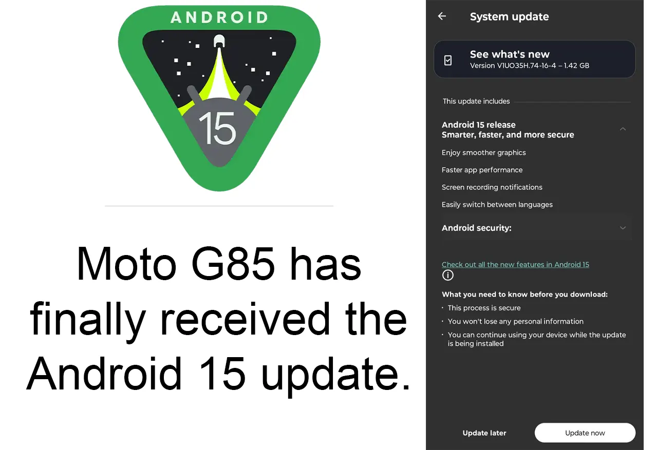 Moto G85 Android 15 update logs